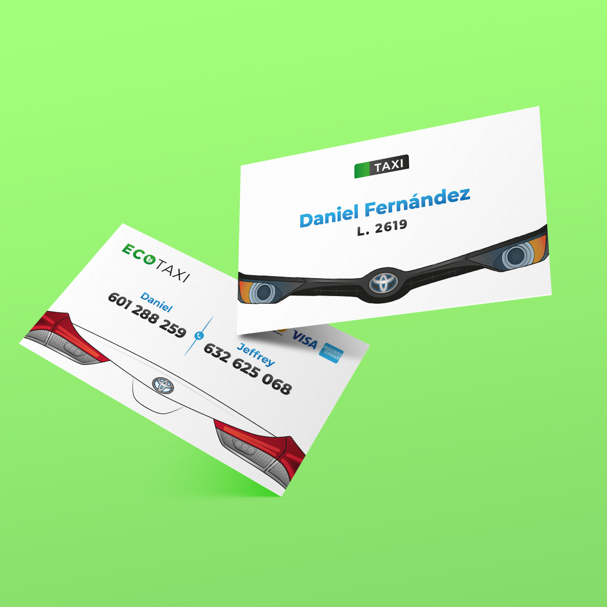 Diseño tarjetas de visita taxista Daniel Fernández